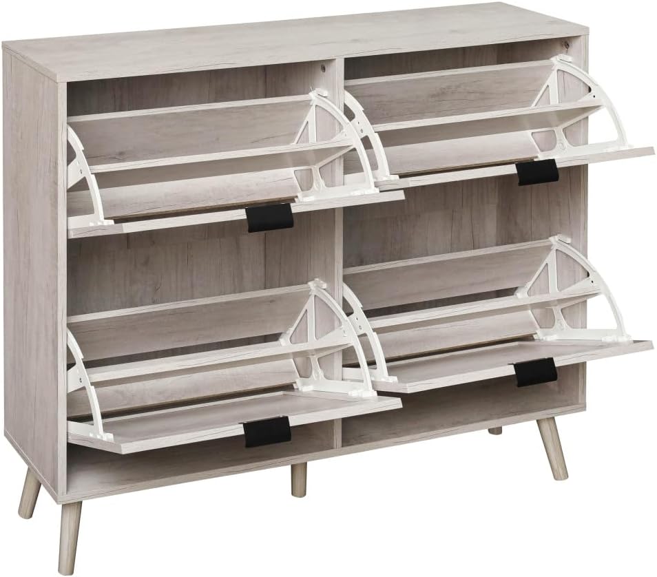 4 Door Shoe Rack, Freestanding Modern Shoe Storage Cabinet, for Entryway