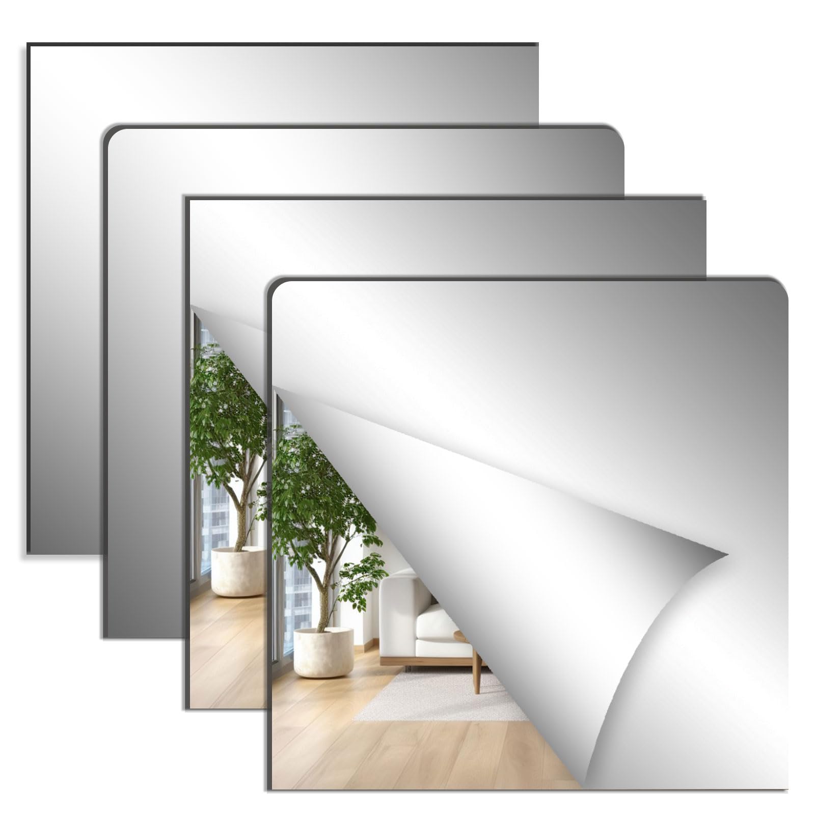 4 Pezzi Specchio Adesivo da Parete, Specchi Adesivi 30x30cm, Acrilico Specchio Adesivo Armadio Interno per Camera da Letto, Soggiorno, Bagno