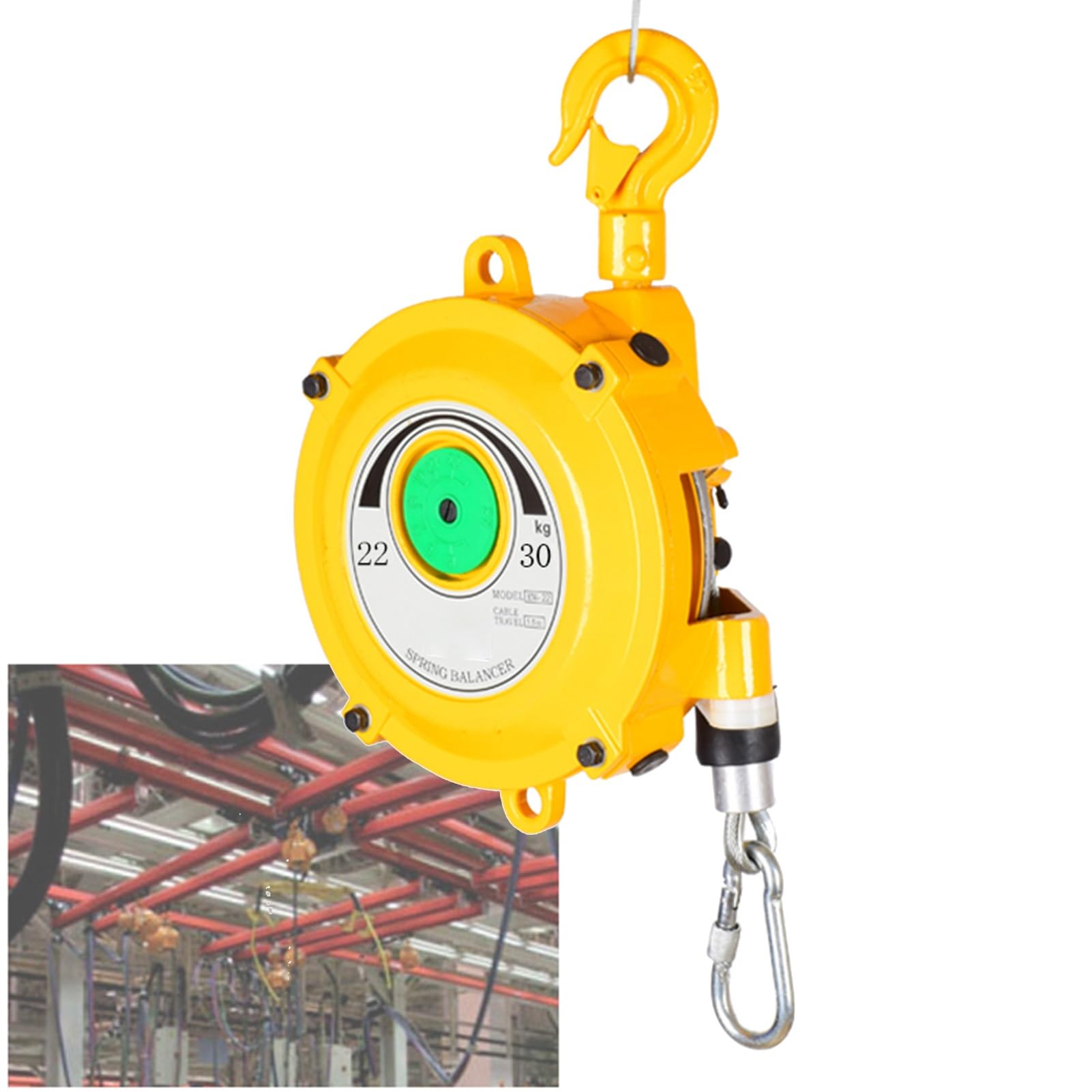 Equilibrador de resorte ajustable (1-30 kg) – Heavy Duty retráctil autobloqueo para maquinaria de taller de fábrica – Balanceador de resorte colgante