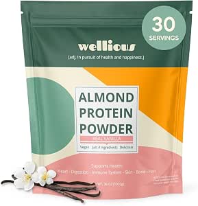Wellious Almond Vegan Protein Powder, Vanilla, 36 oz