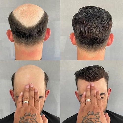 Miniatura 10 de Peluca de cabello humano natural tipo tupé francés con sistema de peluca de cabello humano PU, prótesis capilar con micronudos para hombre (8 x 10,