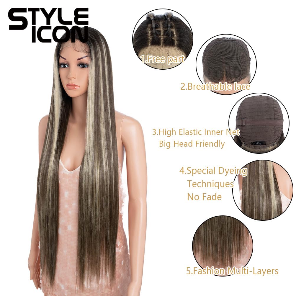Style Icon 36” Super Long 13x4 Lace Wig Easy-360 Lace Frontal Wigs Free Part Lace Front Wigs with Baby Hair (36“, NTSN4/UN8/12R)