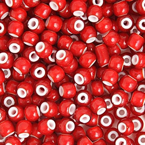 Czech Glass Beads 2/0 (6.1mm Diameter) White Heart Red DIY Jewelry Making Beads - 500g Bulk Bag by Preciosa (Jablonex)