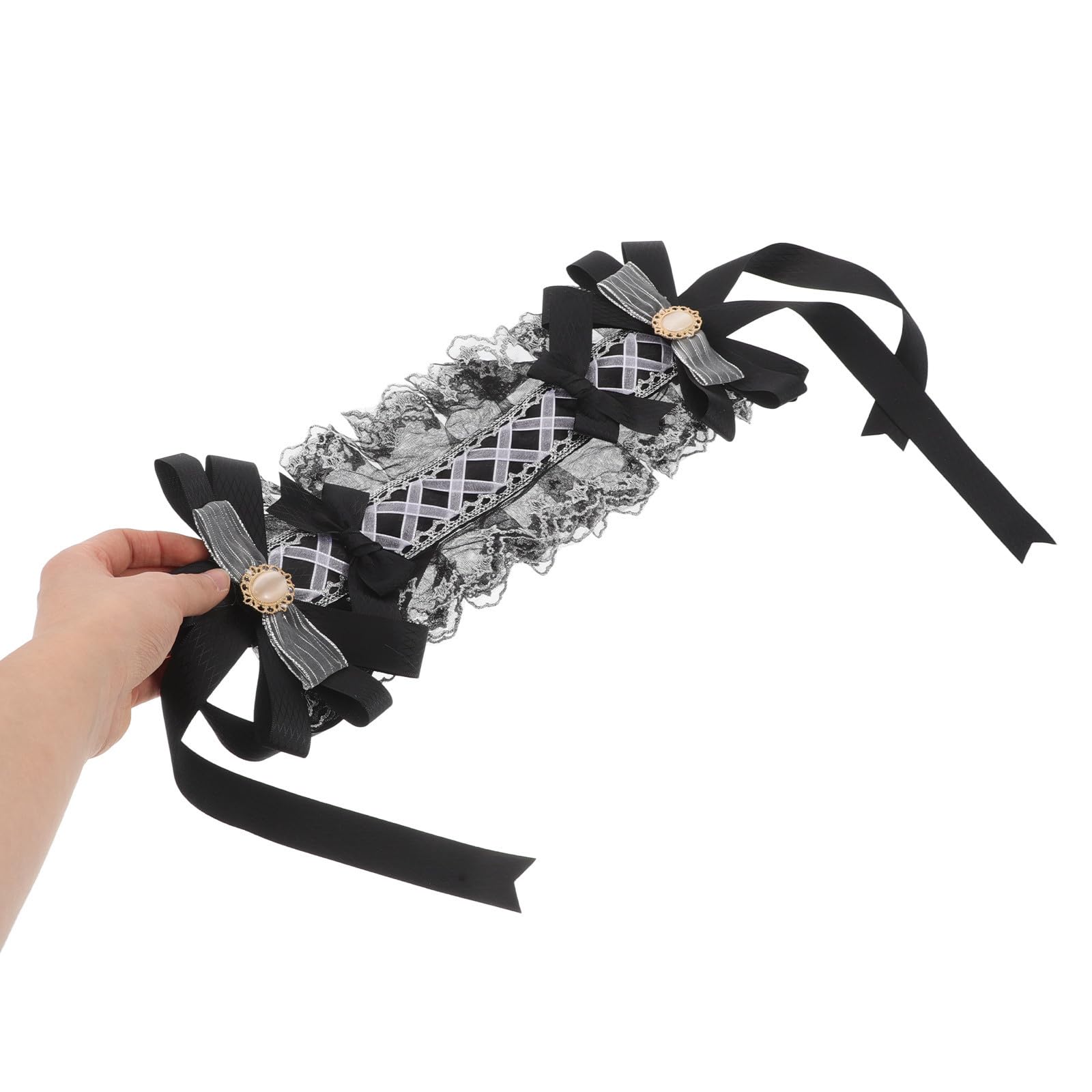 Sewroro 3 Piezas Diadema Lolita de Encaje Negro Lazo para Niña, Banda Pelo Suave y Cómoda, Accesorios Vintage para Cosplay y Fiestas de Rol