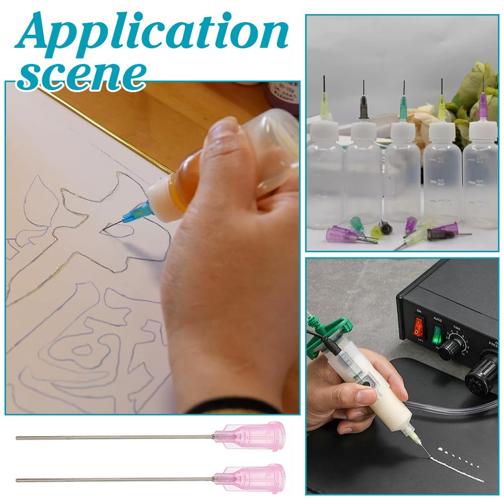 FINGERINSPIRE 40Pcs Aiguille de Distribution à Pointe Émoussée 20G | Avec Luer Lock, 68mm de Long, Plastique, Rose, 304 Broches en Acier Inoxydable, pour Remplissage Encres Liquides et Colle