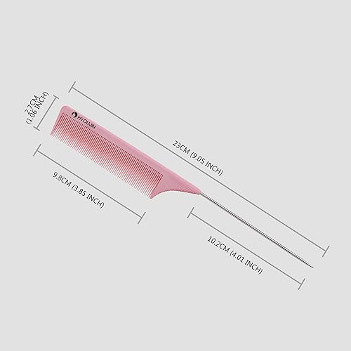 Miniatura 4 de HYOUJIN Peine de carbono Rattail  Dientes anchos, burlas, separación de metal, perfecto para levantar y peinar, ligero, rosa