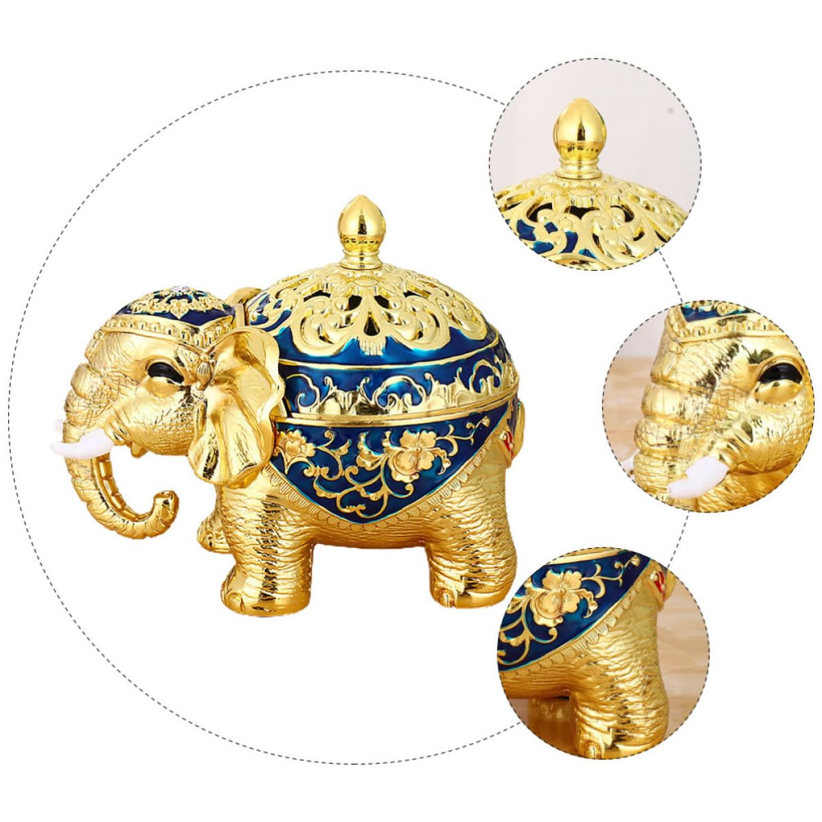 Bruciatore di Incenso Stile Retrò Artistico Elefante Blu in Lega di Zinco | Tavolo Decorativo, per Studio e Yoga, Design Lussuoso, Supporto Verticale per Incenso Cinese