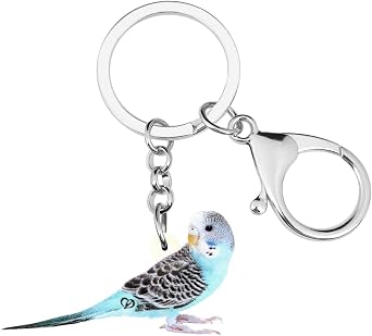 DUOWEI Acrylic Blue Parakeet Bird Keychain Cute Budgie Parrot Keyring for Women Girls Purse Wallet Accessories Charm Gifts