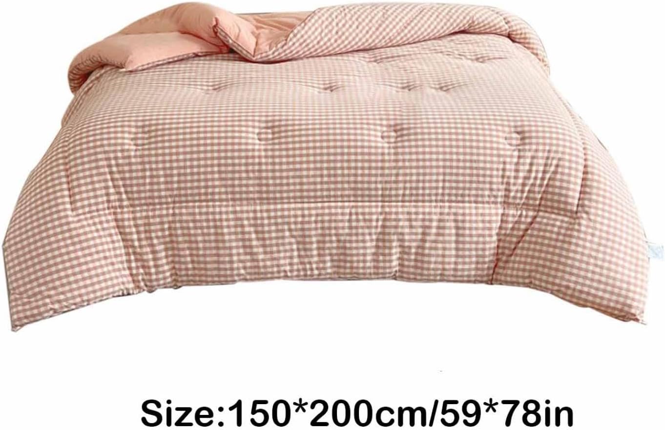 Thickened Spring and Fall Quilt Warm Seasons Core Quilt Bedding 59 X 78 in, Colorful, Soft Material and Easy to Clean, Superior Warm, Checked Pattern, Soft and Comfortable (Pink)