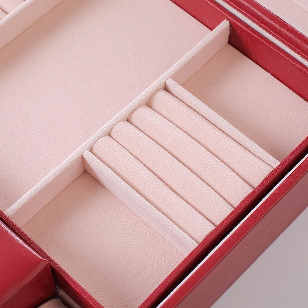 Jewelry Box Organizer Simple Large-Capacity Jewelry Storage Box PU with Large Mirror Detachable Cosmetic Case with Portable Small Jewelry Box Jewelry Organizer Small (A S) (B S)
