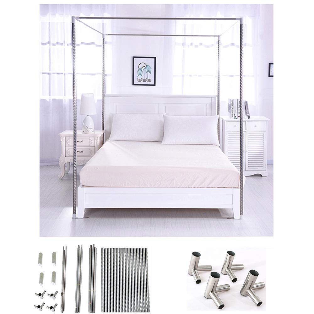 Telaio a baldacchino in Acciaio Inossidabile, Staffa per zanzariera, 4 Angoli Letto Post, Supporto da Letto con Motivo a Spirale Addensato con raccordi a T in Metallo,24mm,2×2.2m Bed