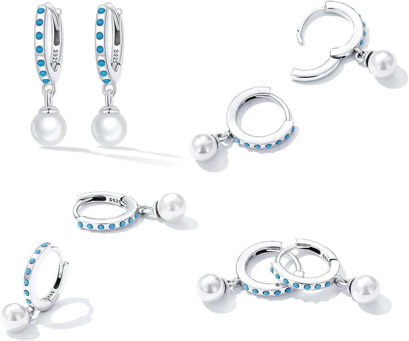 VIFE 925 Sterling Silver Star Ear Cuff Earrings Turquoise Pearl Dangle Drop Earrings Hoop Earrings for Women Jewelry Gift - Image 4