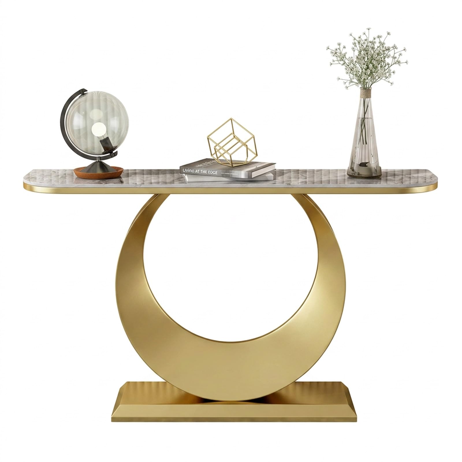 Consolle Moderna da Ingresso con Piano in Pietra Sinterizzata Oro(Gold B,100cm/39.37in)