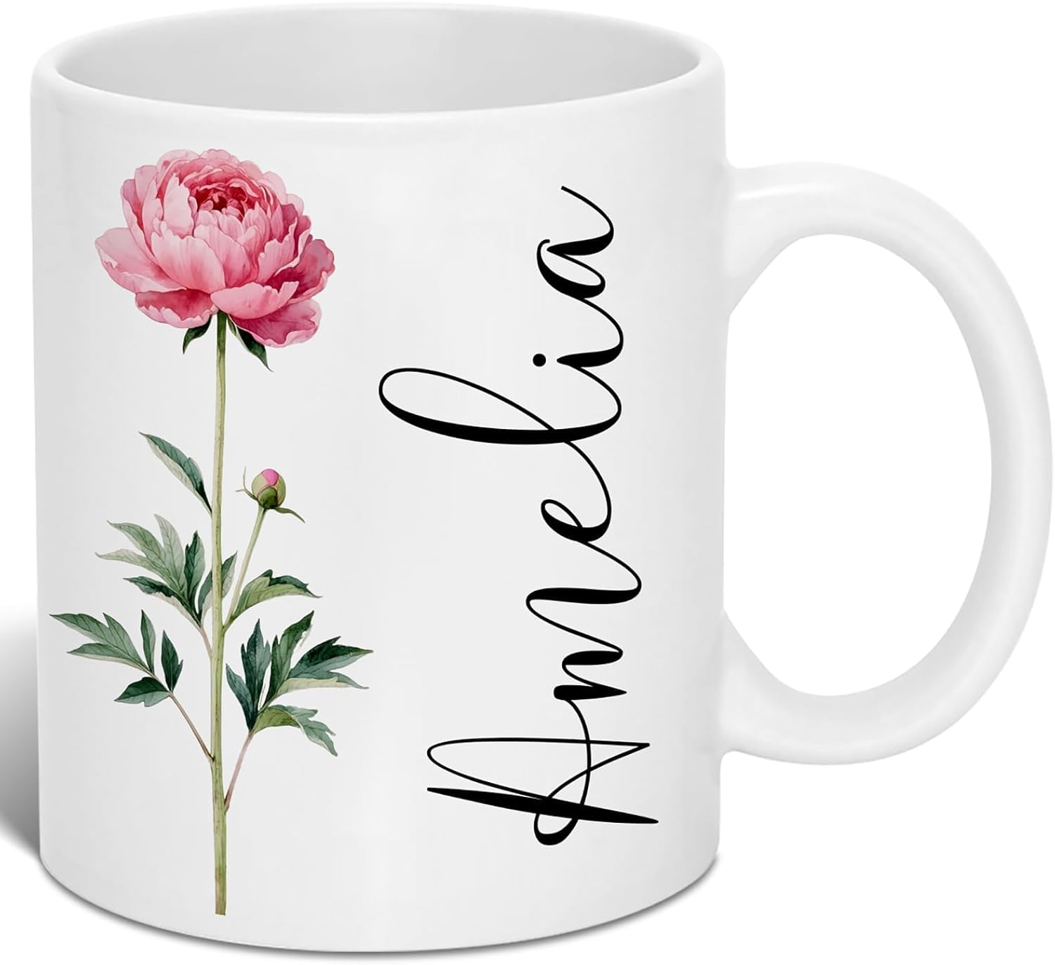EKAM Personalised Floral Name Mug 11oz Ceramic Coffee Mug Custom Name Tea Cup with Elegant Flower Design Personalised Gift for Women Mum Sister Friend Birthday Mother’s Day Christmas Gift