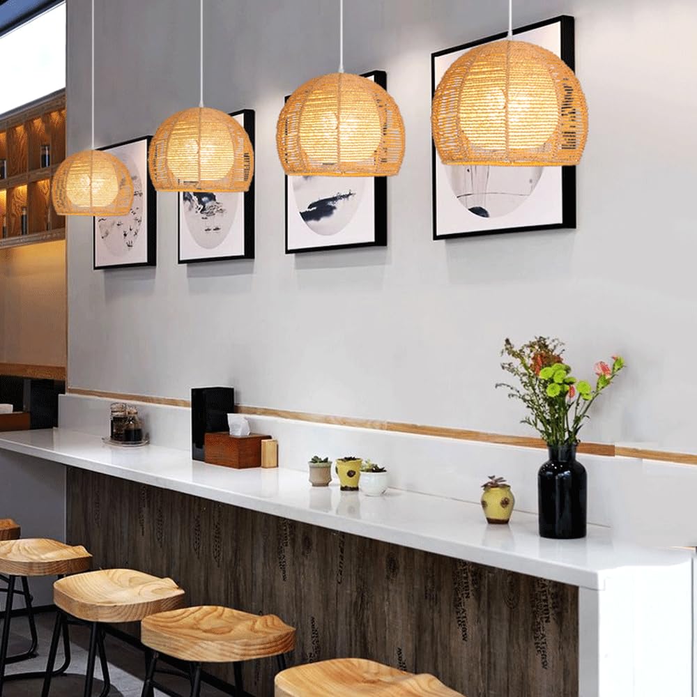 Wisząca Lampa Wiklinowa E27, Abażur Z Plecionego Koszyka Z Rattanu, Lampa Sufitowa W Stylu Rustykalnym, Rustykalnym, Boho, Do Salonu, Wyspy Kuchennej CJSLXGBL