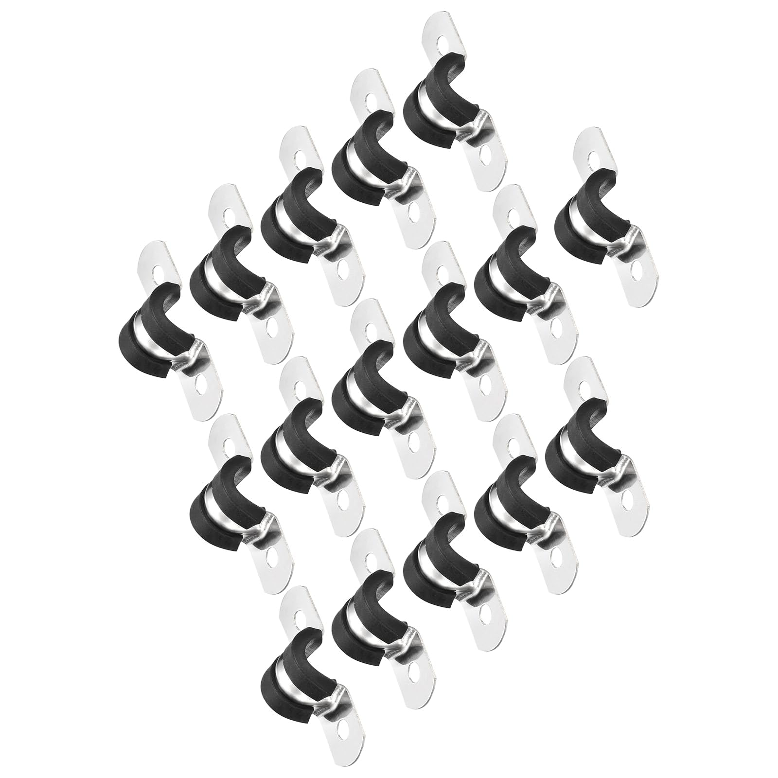 TOP-VIGOR 30Pcs 8mm(5/16") Cable Clamp, Rubber Pipe Strap Rubber Cushioned 304 Stainless Steel Hose Clamp U Shape Metal Clamp Tube Holder for Fixing Tube Pipe Wire