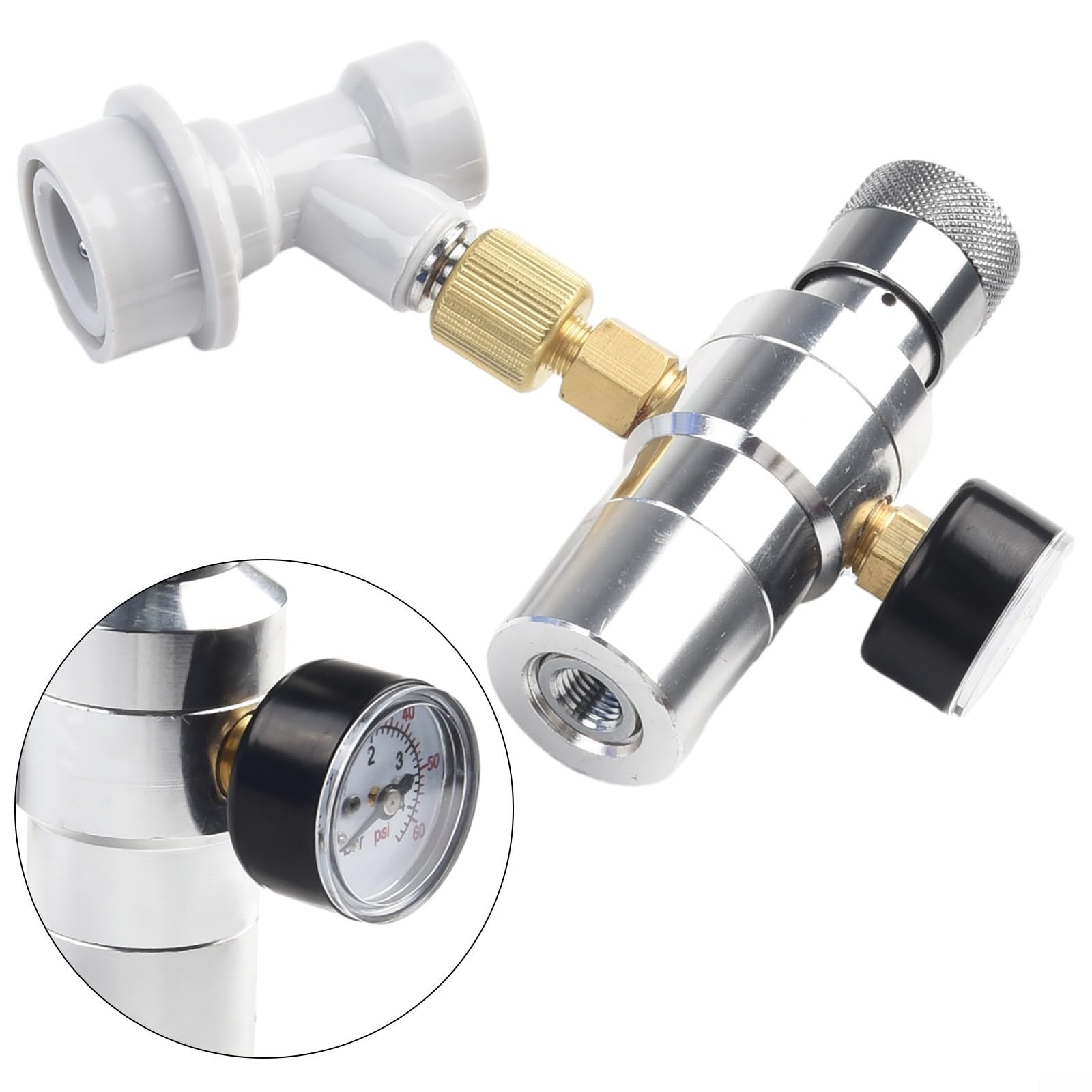 Keg adapter do ładowania z regulatorem ciśnienia 0-30 PSI, adapter do napełniania 3/8 cala, gwint 3/8 cala, do wkładów 12 G 16 G, Ball Lock, szybkie zapięcie gazu, do piwa, kawy, kombuchy