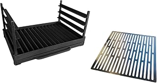 Caja de Fuego para Barbacoa con Rejilla Extraíble Parrilla con rejilla extraíble, base para parrilla de jardín, color negro (55x35cm)