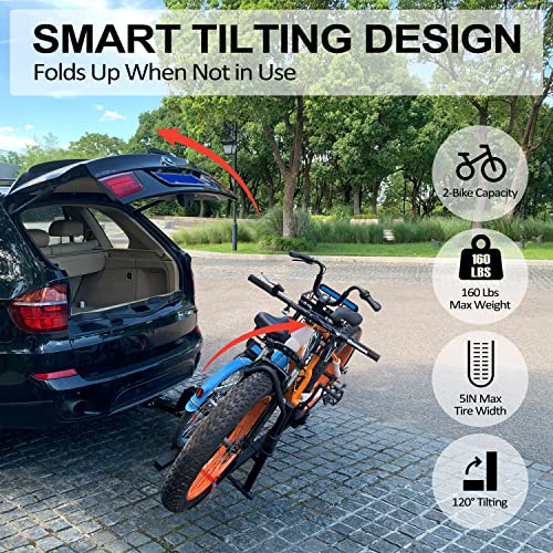 Marvoware Bike Rack For Car With 2 Inch Hitch, 2-Bike Platform Style Electric Bike Carrier, Smart Tilting, 160 Lbs Capacity Fits Standard, Fat Tire Bicycles, Black #TOP2