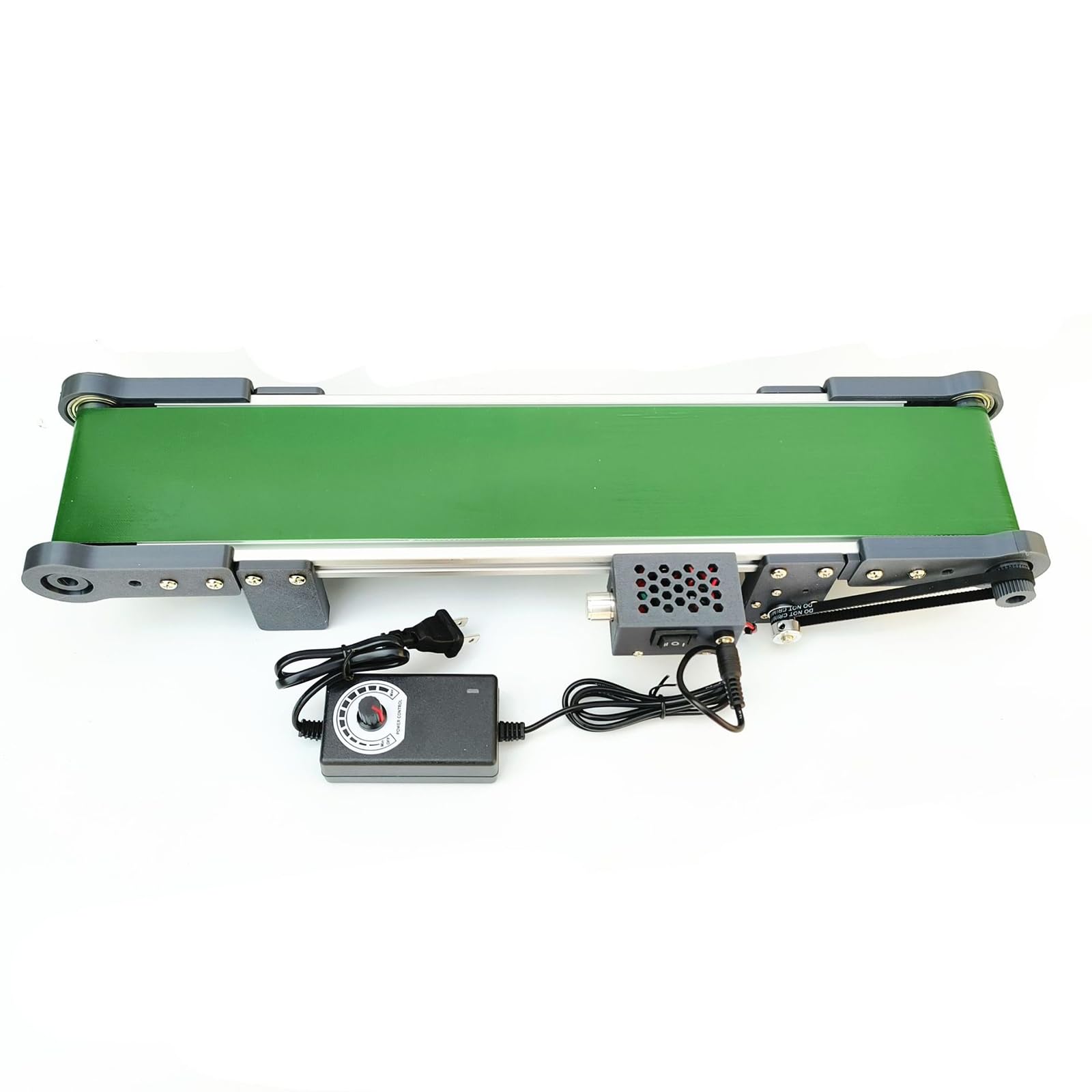 oiakus Desktop Conveyor Belt, Mini Production Line Conveyor, 10 * 100CM Stainless Steel Vending Machine Track, with Forward, Reverse and Pause Functions, Rotation Speed 116RPM, Easy to Use