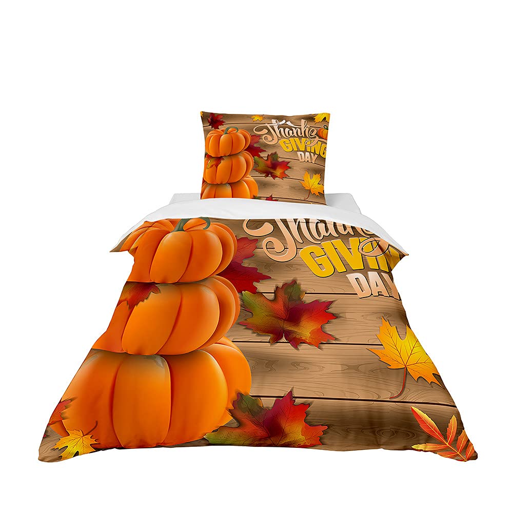 FANSU Children Baby Girls Boys Kids Duvet Cover Bedding Set 2 Piece, Nursery Easy Care Quilt Cover & Pillow Set for Toddler Cot Bed - 3d Pumpkin Print (Maple leaf,120x150cm+40x60cm)