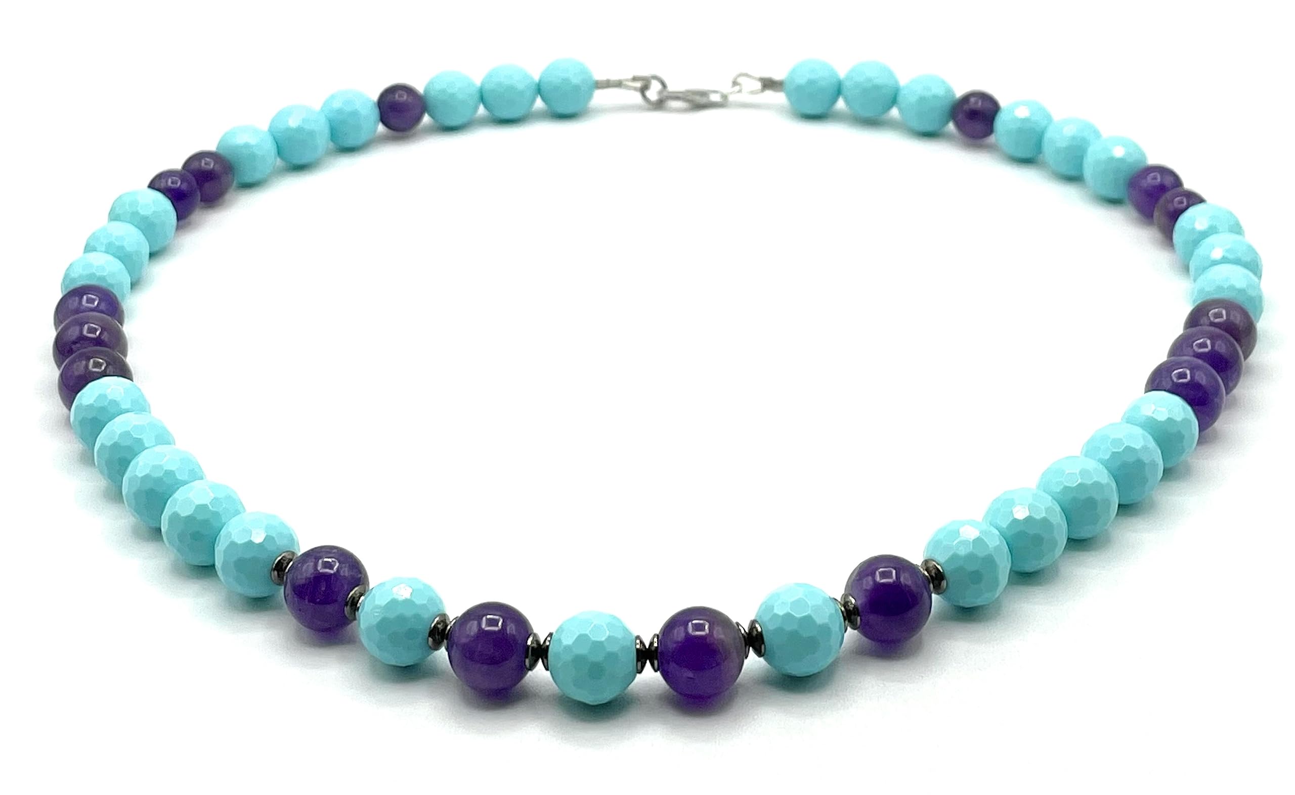 Türkisfarbene Halskette, Amethyst-Choker, italienischer Schmuck, 925er Sterlingsilber, Sommer-Bijoux, Jubiläumsgeschenk für Sie, hergestellt in Italien