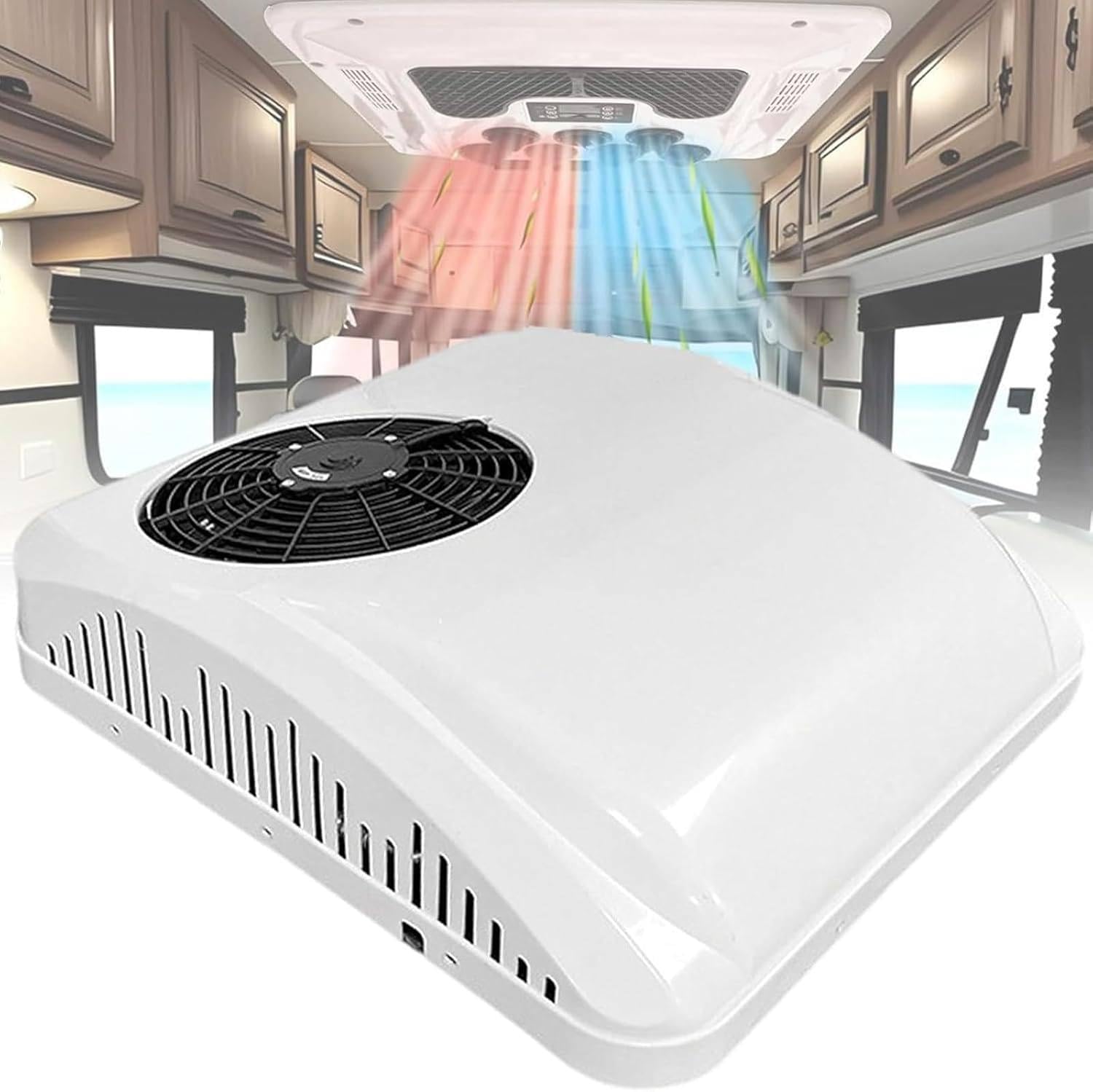Aire Acondicionado de Techo DC 12V/24V/48V para Camión Aire Acondicionado Eléctrico,Función Fría y Caliente Tecnología Silenciosa y Compresor de Desplazamiento 24V