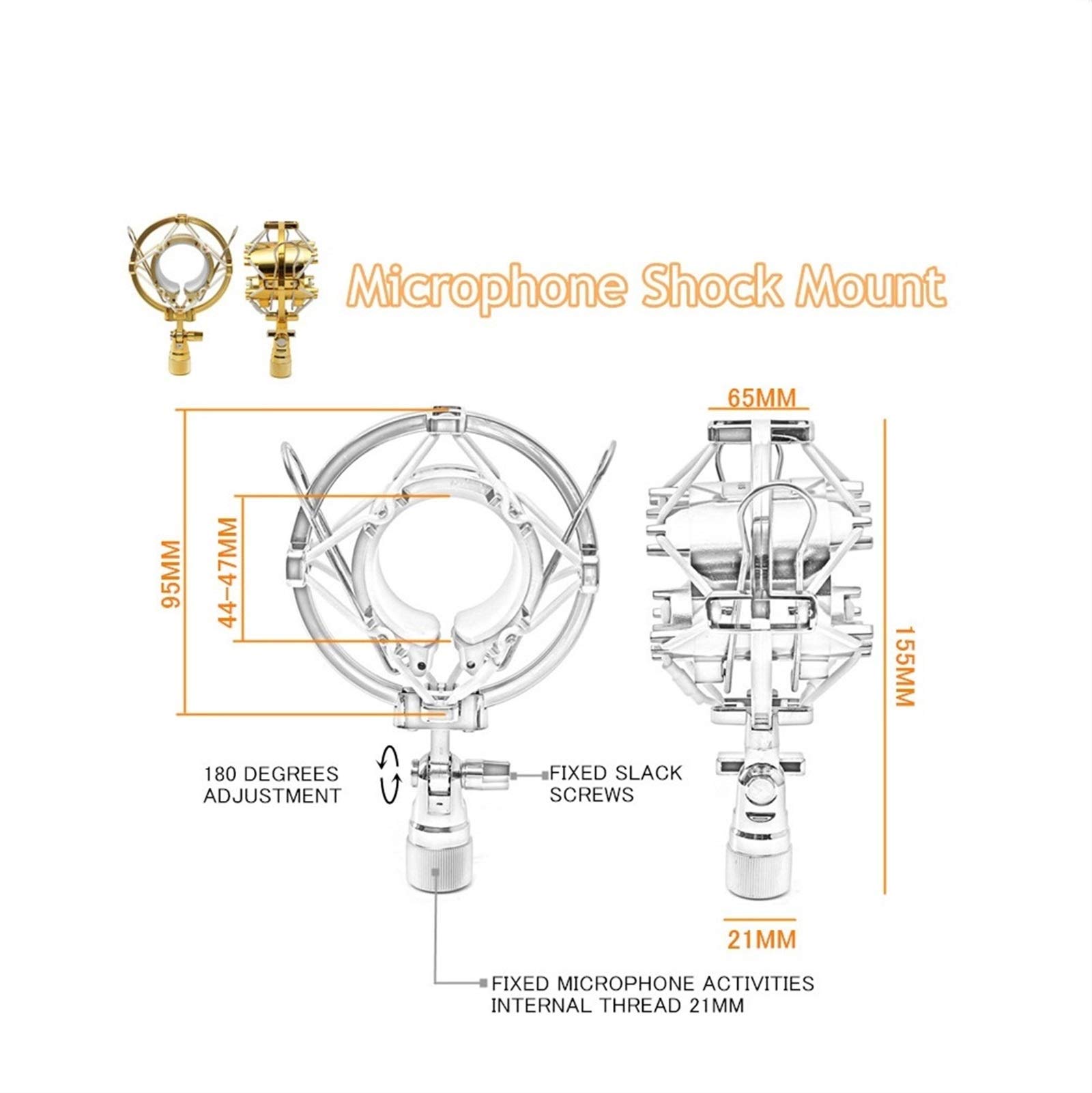 DINGGUANGHE-CUP Microphones Accessories Microphone Shock Mount Studio Sound Recording Mic Stand Mount Clips Holder for Hanging Microphone Karaoke(White)