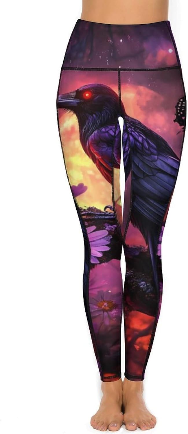 Crow Halloween Raven Daisy Butterfly Womens Yoga Pants High Waist Tummy Control Workout Leggings