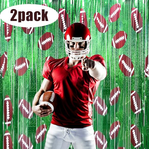 Image of Football Party Decorations Photo Booth Prop, 2 Pcs 3.3x6.6 ft Foil Fringe Curtain Backdrop for Sports Party, Football Themed Decoration