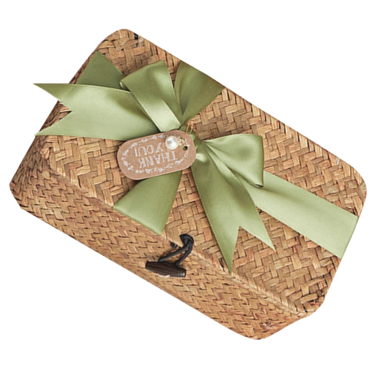 Cesta de Paja de Almacenamiento Tejida Rectangular Tapa