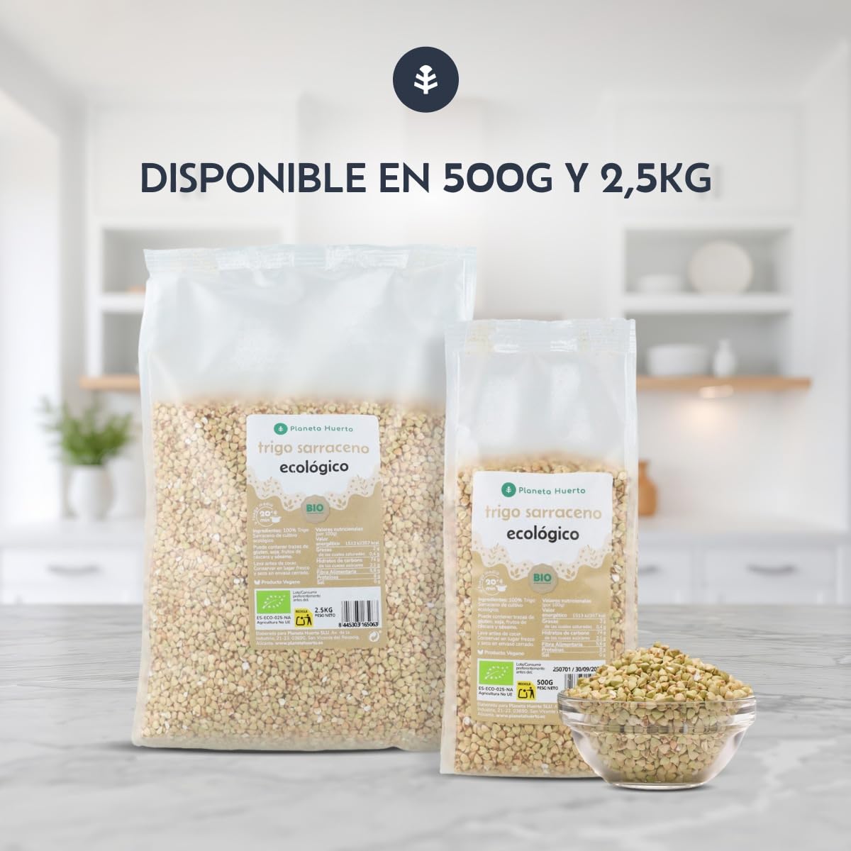 PLANETA HUERTO | Trigo Sarraceno Ecológico 2,5kg, Pseudocereal Sin Gluten Rico en Proteína Completa, Fibra, Antioxidantes y Minerales - Trigo Sarraceno Ideal para Ensaladas, Yogures