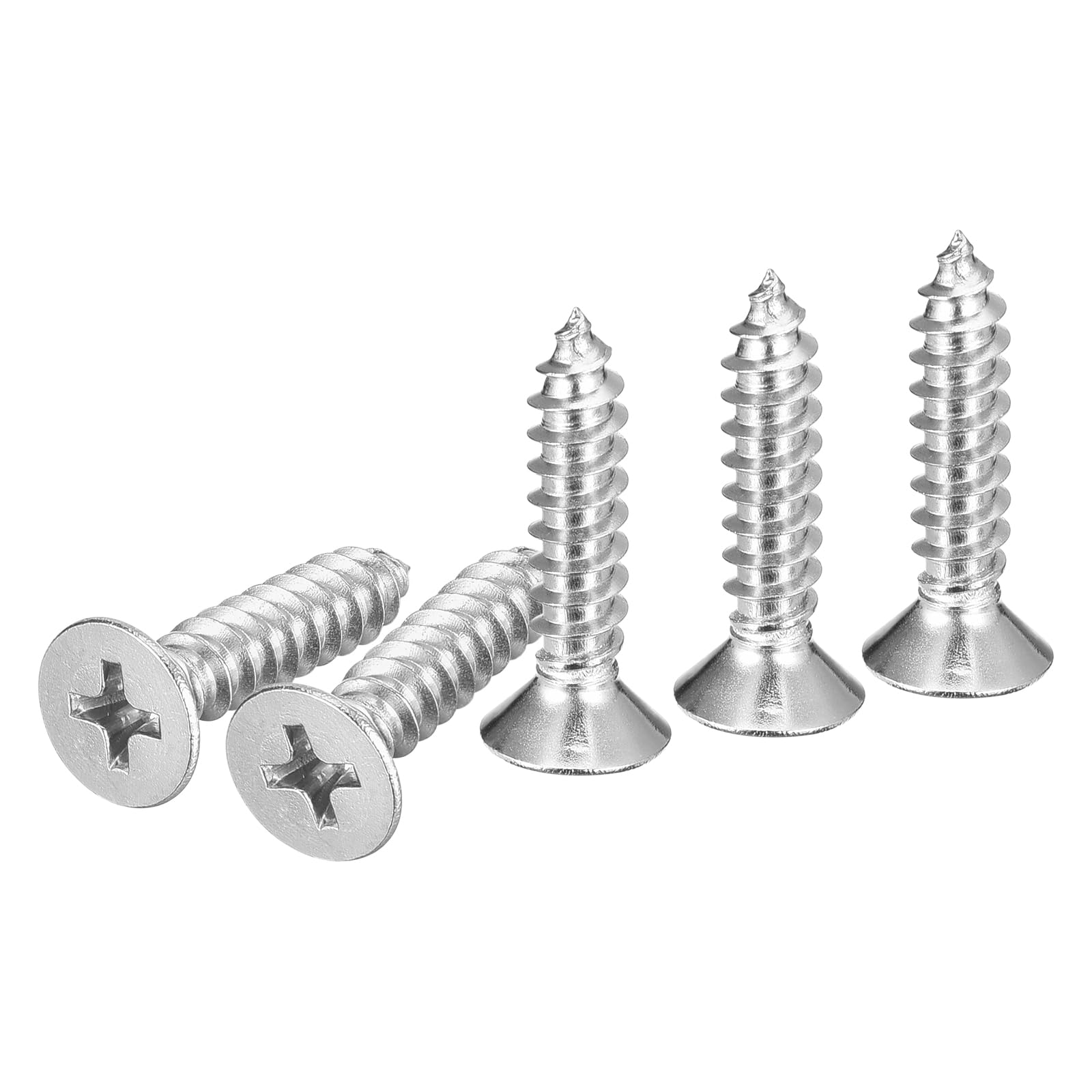 DTGN 25Pcs #10x7/8" Flat Head Wood Screws, 304 Stainless Steel Phillips Self Tapping Screws - Good for Woodworking Furniture - Silver