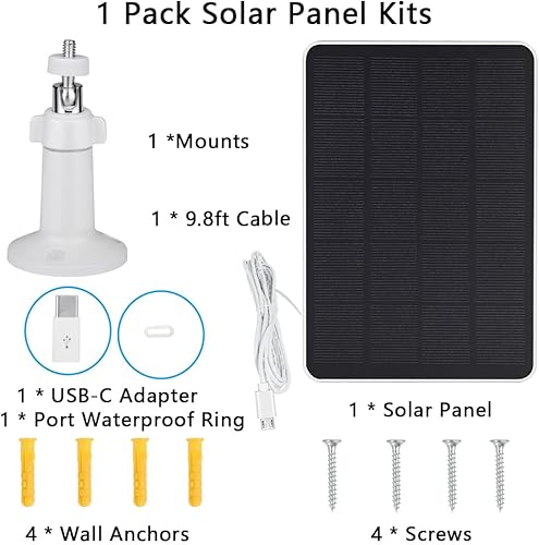 Miniatura 9 de Panel solar compatible con WYZE Battery Cam Pro Cámara inalámbrica para exteriores, panel solar de 4 W 5 V con cable de carga micro USB de 10 pies