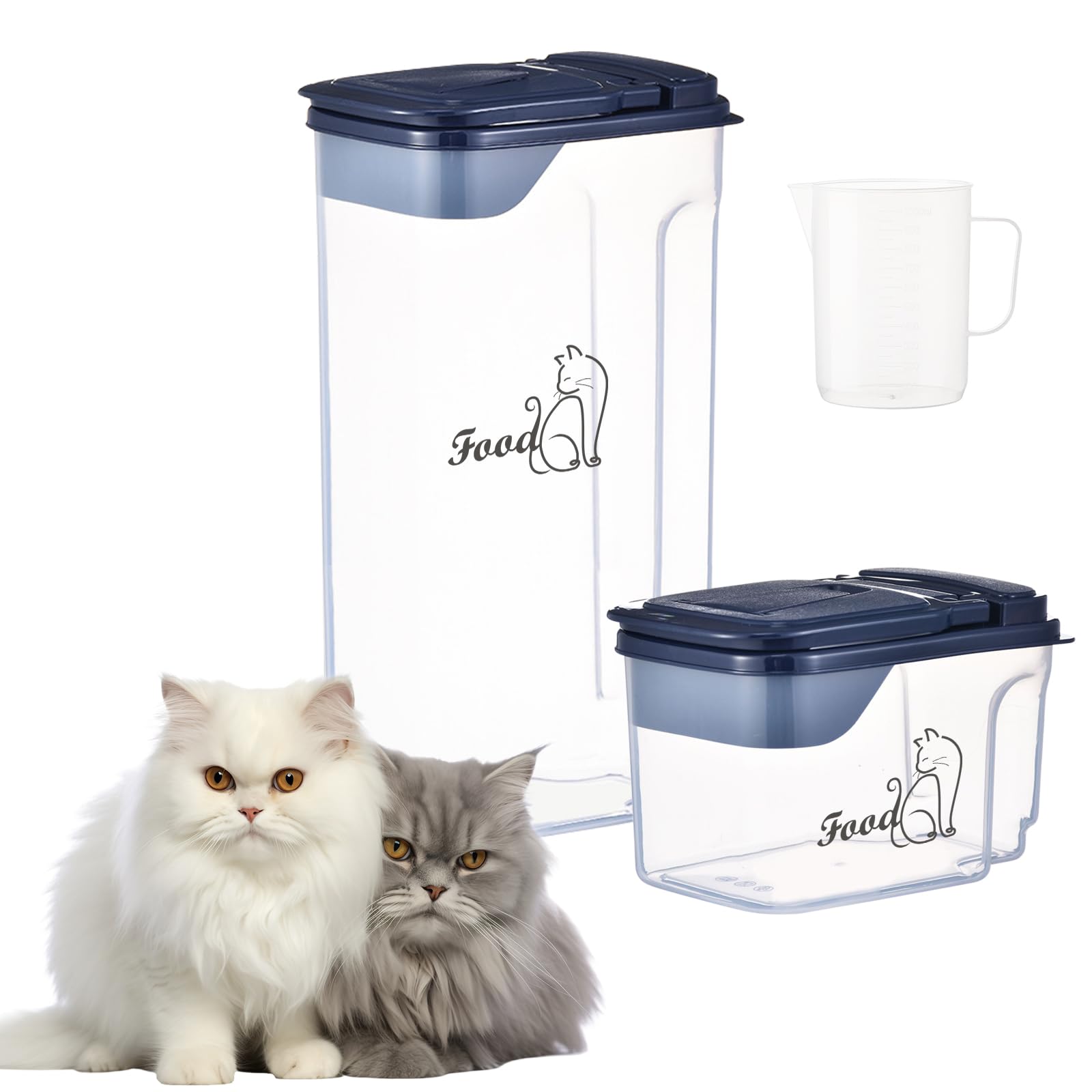 Ctomche Cat Food Storage Containers Set of 2,Airtight Cat Food Containers for Dry Food Biscuit 4L+1.5L,Pet Food Storage Container Buckle Lid Portable Dispenser,BPA Free Plastic