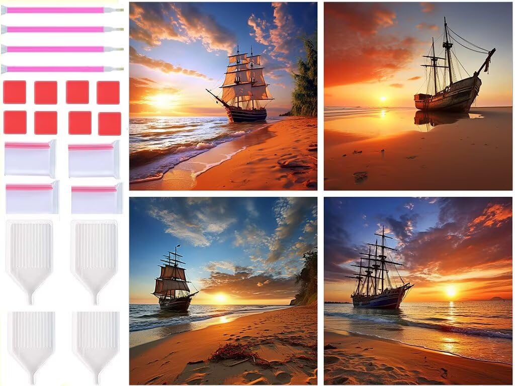 Diamond Painting pour Maison sans Mur Vide : Grand Kit Broderie Bateau Couchant 100x100cm - 8