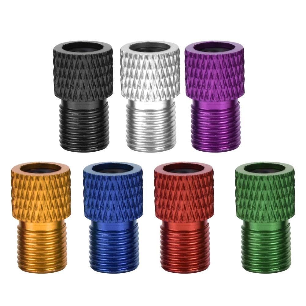 Presta Valve Adapter, 7 PCS Aluminum Presta to Schrader Converter Car Valve Adapter Tire Valve Adaptor Bicycle Tire Valve Converter Presta Schrader Valve Cap