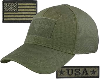 Condor Fitted Tactical Cap Bundle - USA Morale & USA Flag Patches - Choose Size