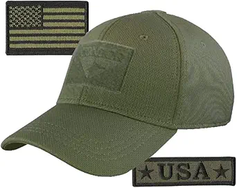 Condor Fitted Tactical Cap Bundle - USA Morale & USA Flag Patches - Choose Size