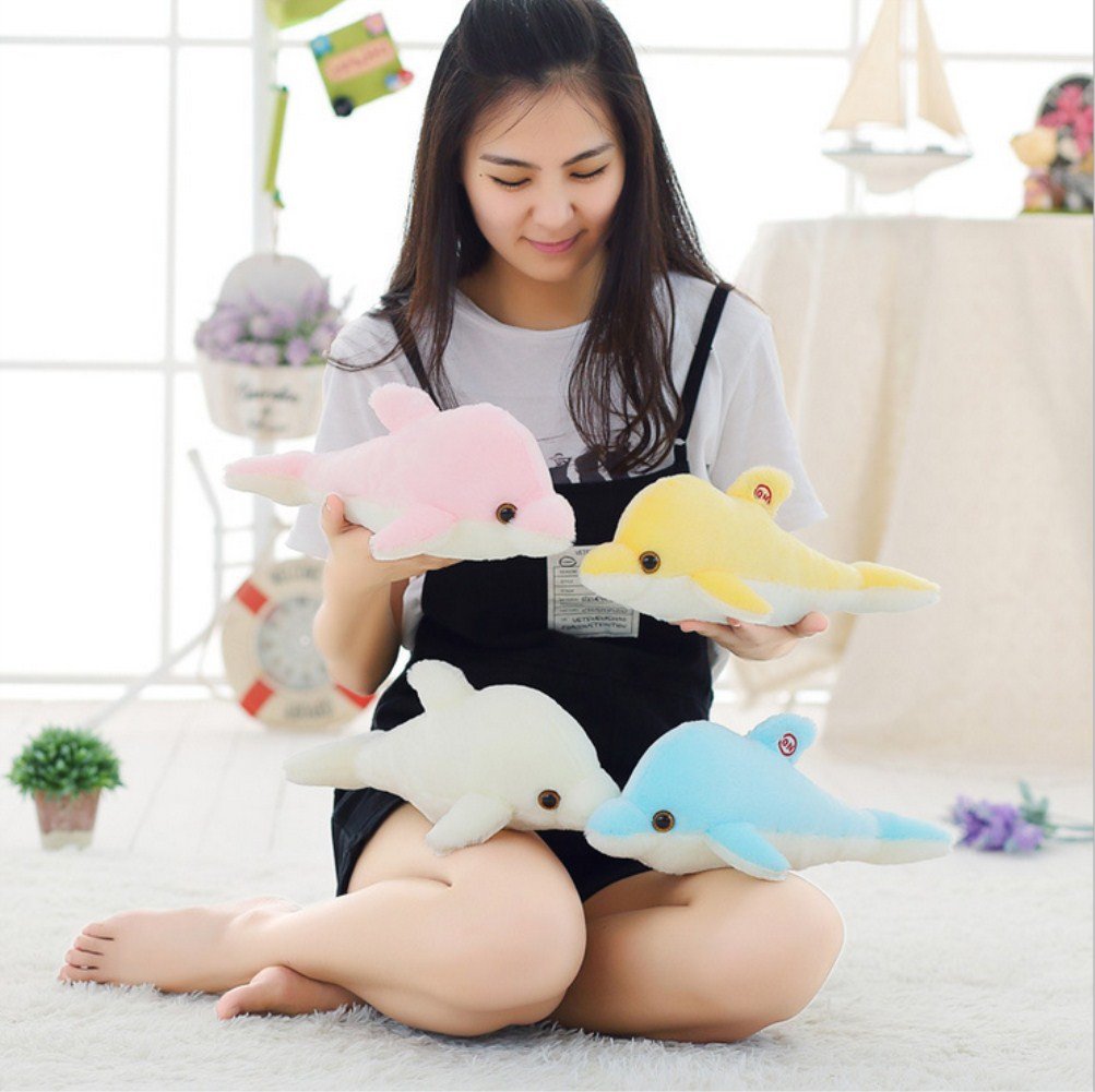 7 cambi di colore LED Lighten Giocattolo farcito con i delfini Cuscino peluche Luce notturna (Blu, 30cm)