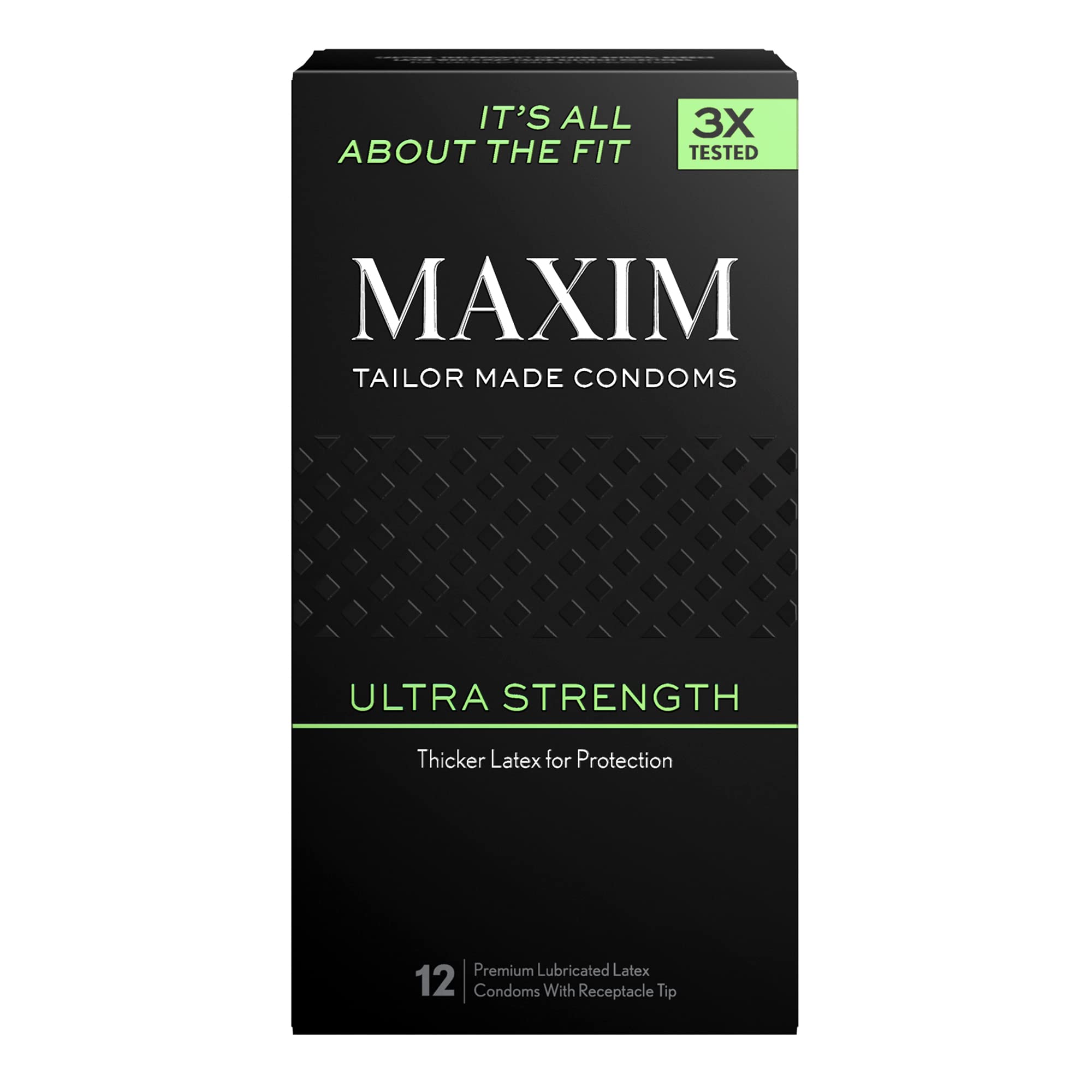 MAXIM Ultra Strength Premium Lubricated Condoms, Electronically Triple Tested for Enhanced Durability & Protection, Natural Premium Quality Latex, Vegan-Friendly, (12 Pack)