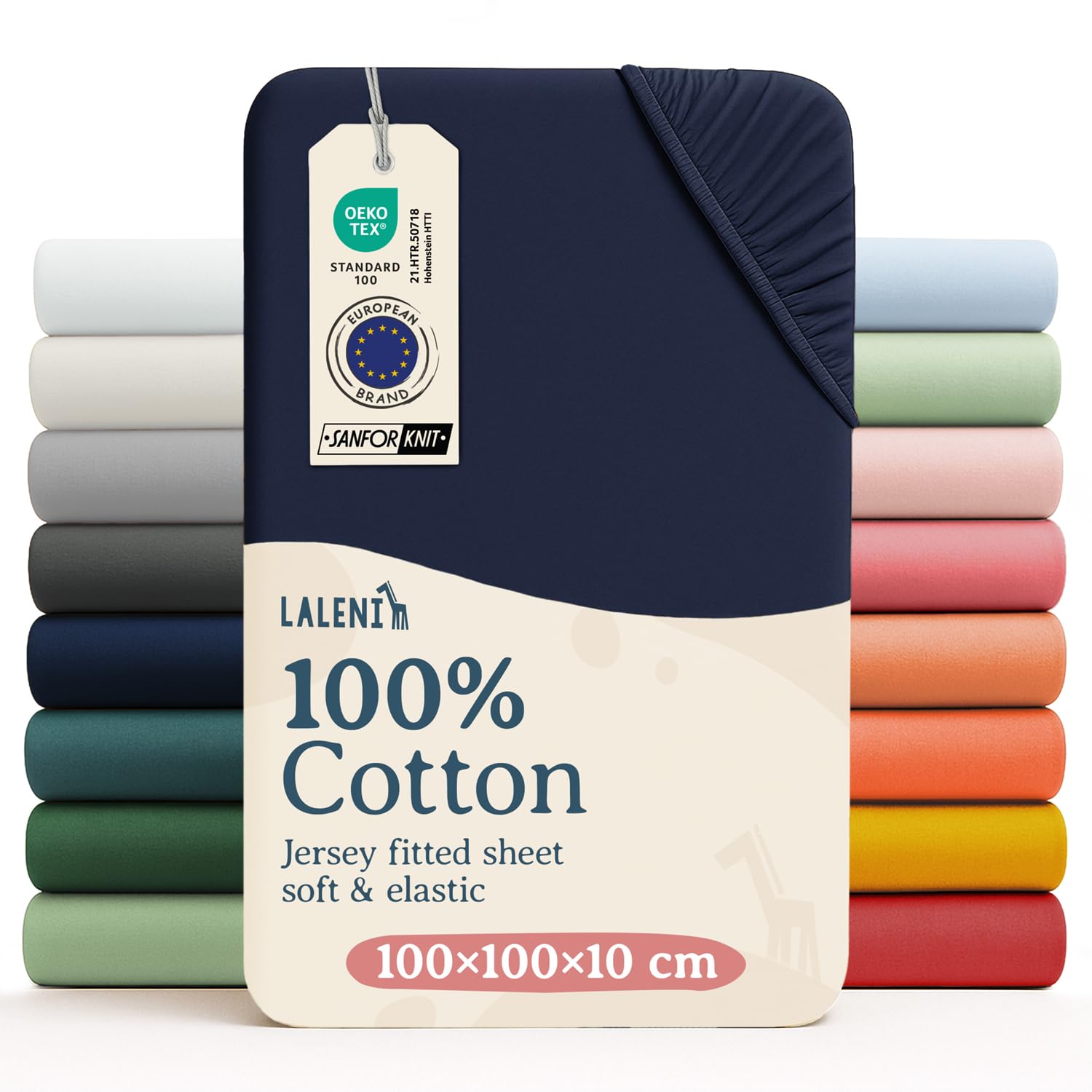 Laleni Cot Bed Sheets 100 x 100 cm, Oeko-Tex Certified Soft 135 g/m² Cotton Travel Cot Sheets, Dark Ocean Blue