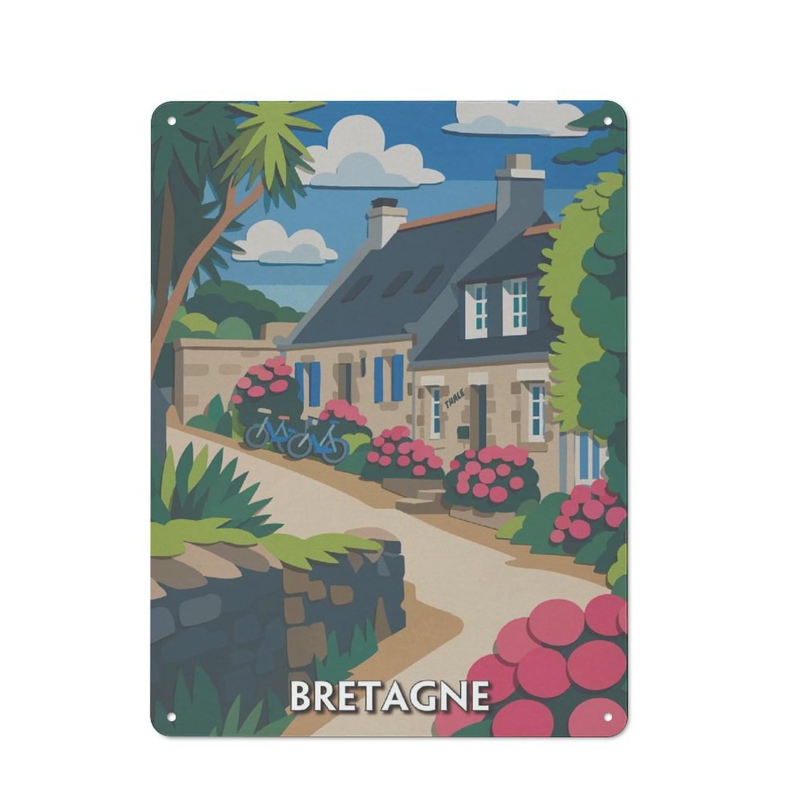 Junmoney Style-20 Classic Bretagne Village Scene Metal Wall Art Sign 40X30cm, Vintage Wall Decor For Lounge, Study, Pub Or Wall Gallery