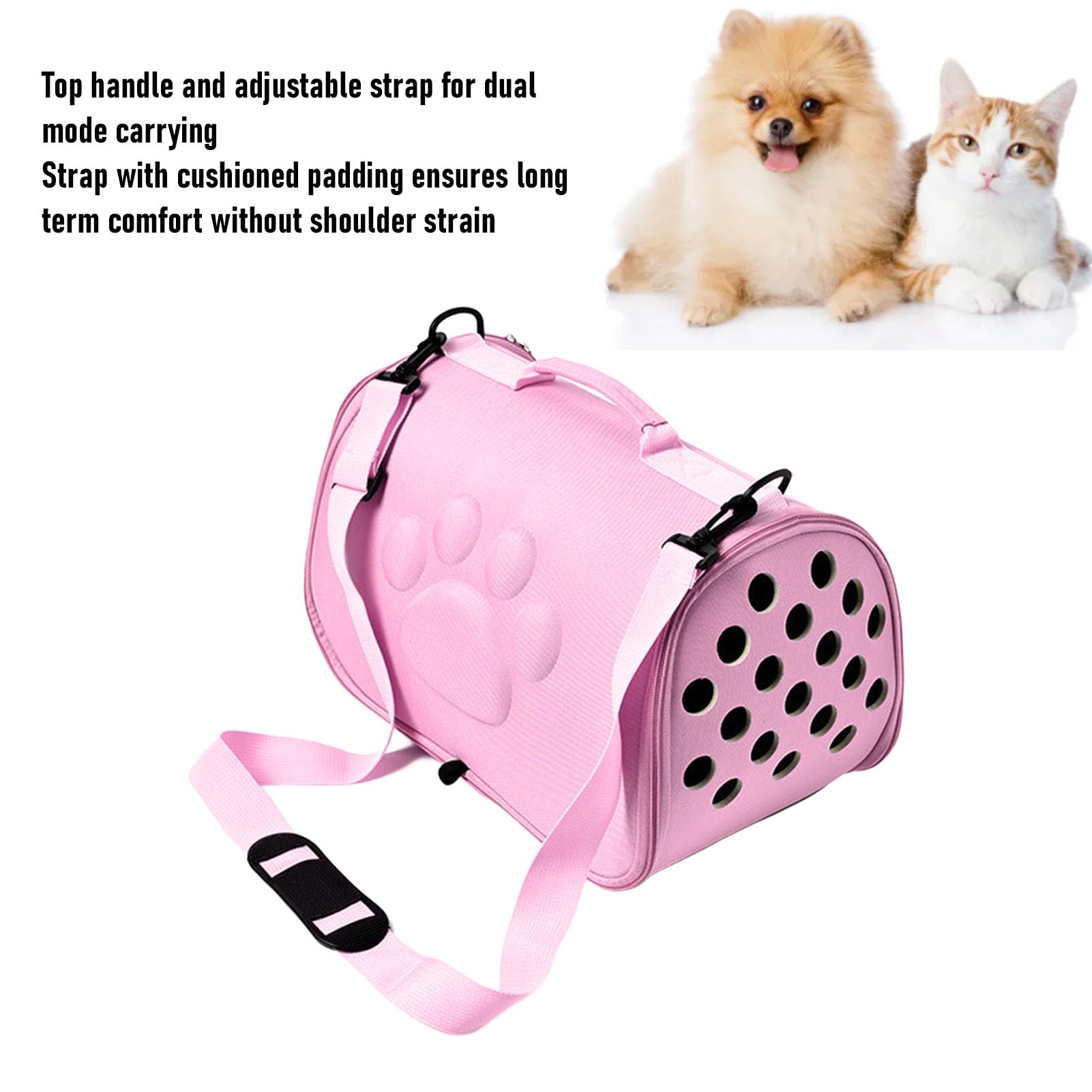 Trasportino per Animali Domestici, Borsa da Viaggio a Tracolla Morbida Traspirante in EVA Pieghevole Leggera con Tracolla, Ampio Spazio per Cani e Gatti (L Massimo 7,5 kg)