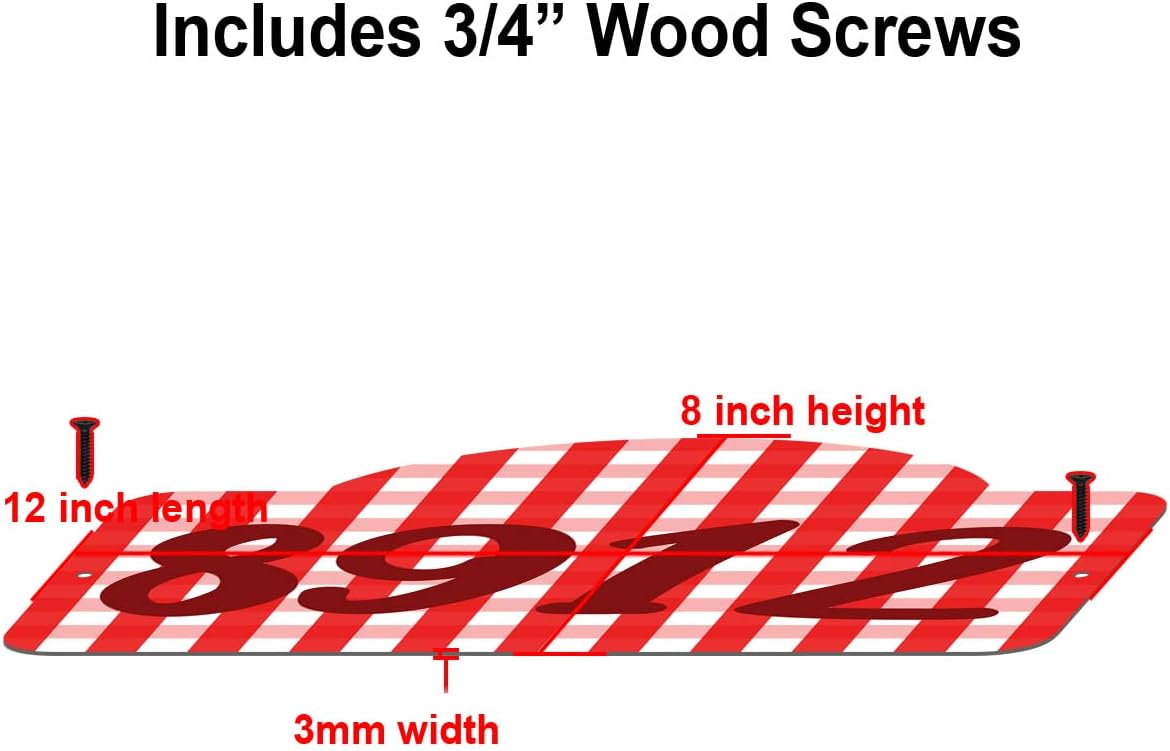 VWAQ Custom Aluminum Plaque Home Address Buffalo Plaid House Numbers Sign - Single Sided and Reflective Pre-Drilled Holes - AS4S9 Horizontal (Red)