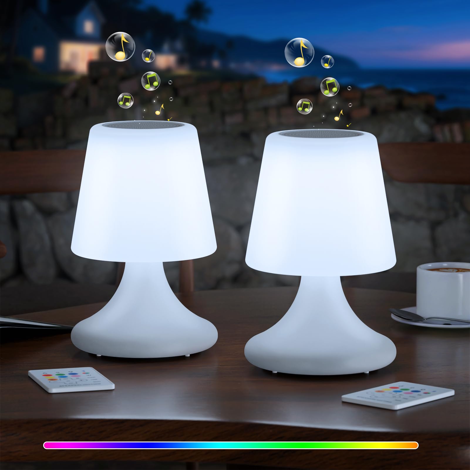 MALUX Lot de 2 lampes de table avec haut-parleur LED sans fil et batterie - Haut-parleur étanche sans fil - Pour chambre à coucher, salon, terrasse, jardin