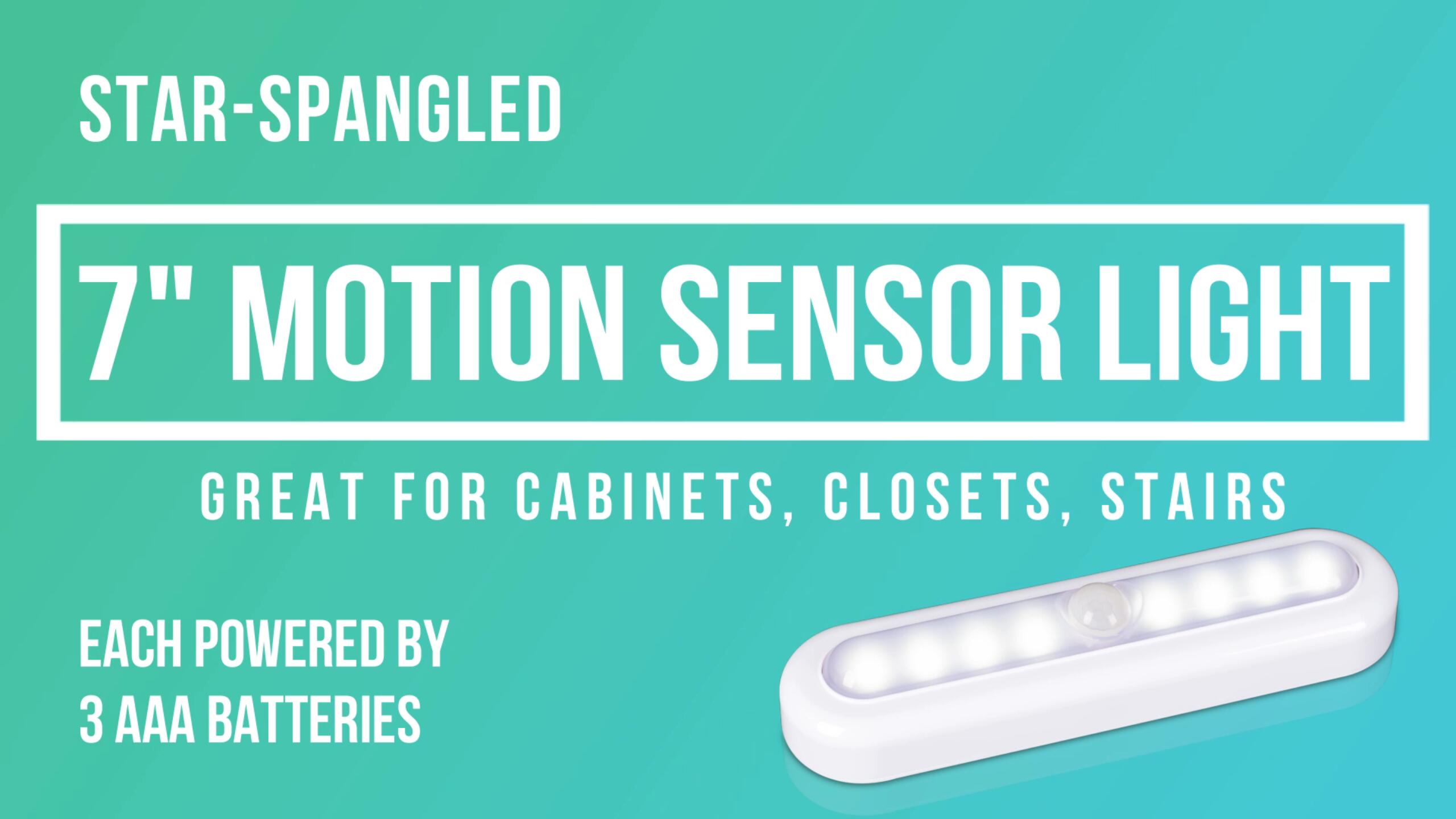 Image of STAR-SPANGLED 7 inch Motion Sensor Lights Indoor AAA Battery, 3 Pack Cool White | 90 Swivel Bar, Strong Adhesive Stick on LED Lamp AAA Battery Operated Powered for Closet Stairs Under Cabinet Kitchen Pantry