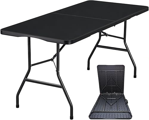 180CZ Mesa plegable de plástico de 6 pies, para interiores y exteriores, para picnic, campamento, barbacoa y fiesta, con patas de acero con