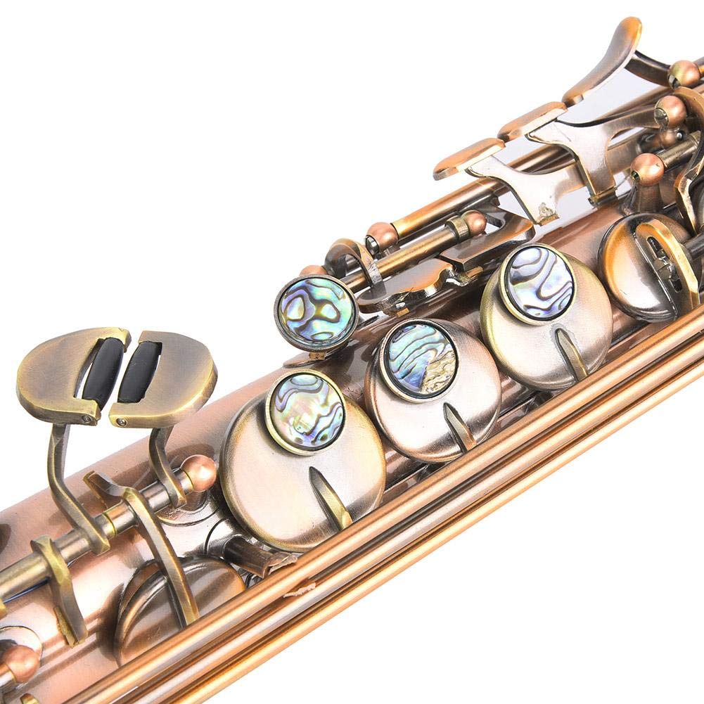 Saxofón de Cobre Rojo Profesional Set B Saxofón de Soprano Plano Saxo Recto con Bolsa de Transporte Instrumento de Viento