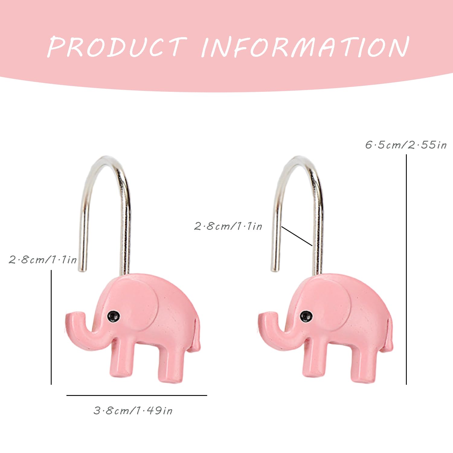 YRMLYMOPO Cute Shower Curtain Hooks,Elephant Shower Rust Proof Shower Curtain Hooks Curtain Hooks,Animal Shower Curtain Elephant Decor Shower Curtains Hooks 12pcs Shower Hooks for Shower Curtain